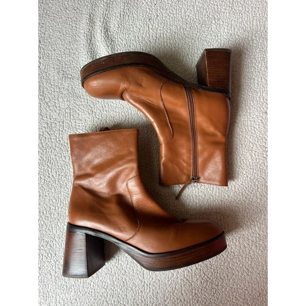 Angel Alacron Platform Brown Heeled Leather Boots Womens 40 or 9